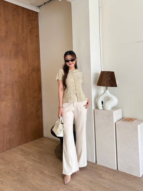 Women Elegant Tweed Tops With Pants Sets